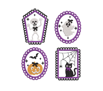 Halloween Dancing Skeleton Kitty Cat Little Ghost and Pumpkin Set of 4 machine embroidery designs mini sizes 2 up to 4 in kids scary spooky - image 7