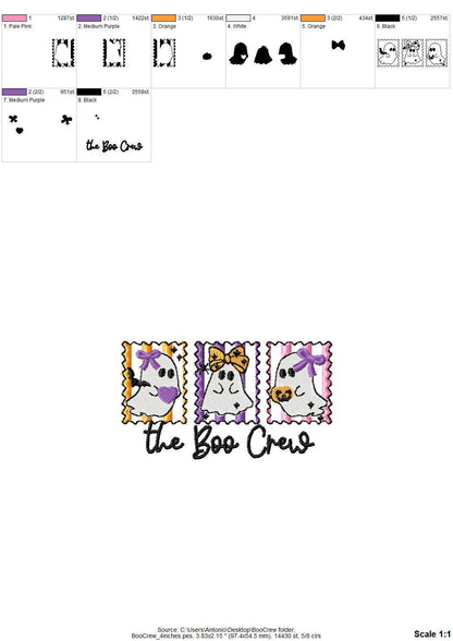 The Boo Crew Cute Little Ghost Trio Halloween Ghost machine embroidery designs sizes 4 up to 7 inch kids girls baby scary spooky design - image 6