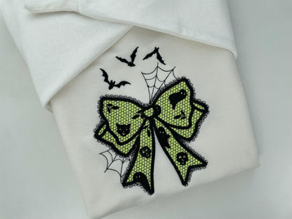 Halloween Bow Applique Lace effect Bats Spider Web Bow Ghost machine embroidery designs sizes 4 up to 8 inch kids girls scary spooky design - image 3