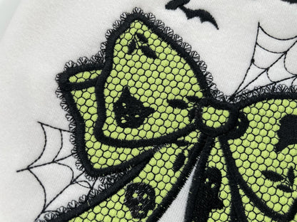 Halloween Bow Applique Lace effect Bats Spider Web Bow Ghost machine embroidery designs sizes 4 up to 8 inch kids girls scary spooky design - image 4