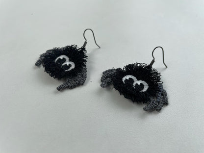 Fringed extra fluffy Spooky Spider earrings in the hoop ITH Halloween girls scare charm FSL freestanding lace machine embroidery designs - image 5