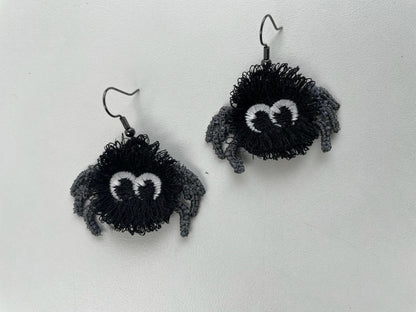 Fringed extra fluffy Spooky Spider earrings in the hoop ITH Halloween girls scare charm FSL freestanding lace machine embroidery designs - image 4
