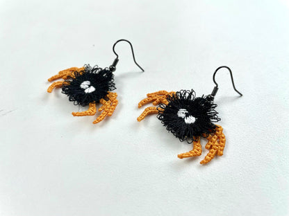 Fringed fluffy Spooky Spider earrings in the hoop Halloween girls scare charm FSL freestanding lace machine embroidery designs simply ITH - image 3