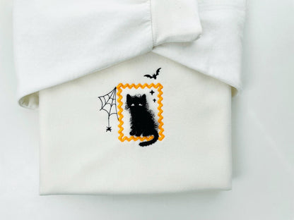 Halloween Kitty Cat with Spider Web and Bat in Frame machine embroidery designs sizes 4 up to 5.5 inch kids baby girls scary spooky Kitten - image 4
