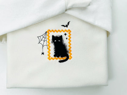 Halloween Kitty Cat with Spider Web and Bat in Frame machine embroidery designs sizes 4 up to 5.5 inch kids baby girls scary spooky Kitten - image 2
