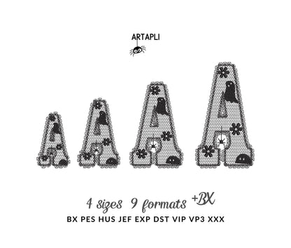 Lace Edge Halloween FONT lace patterned Floral Alphabet Monogram Peekeng Ghost Spider machine embroidery designs large sizes 3 up to 5.6 in - image 8