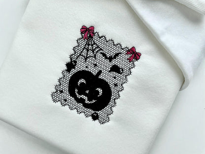 Halloween Pumpkin Lace effect Jack o Lantern Bats Spider Web Bow machine embroidery designs sizes 4 up to 7 inch girls scary spooky design - image 6