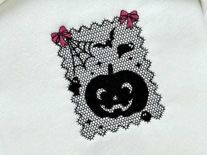 Halloween Pumpkin Lace effect Jack o Lantern Bats Spider Web Bow machine embroidery designs sizes 4 up to 7 inch girls scary spooky design - image 4