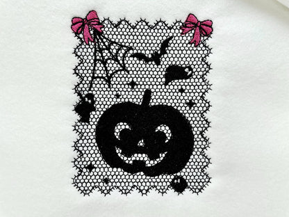 Halloween Pumpkin Lace effect Jack o Lantern Bats Spider Web Bow machine embroidery designs sizes 4 up to 7 inch girls scary spooky design - image 5