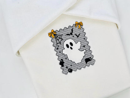 Halloween Ghost Lace effect Bats Spider Web Bow Cute Ghost machine embroidery designs sizes 4 up to 7 inch kids girls scary spooky design - image 3