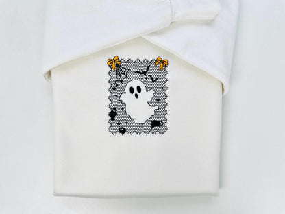 Halloween Ghost Lace effect Bats Spider Web Bow Cute Ghost machine embroidery designs sizes 4 up to 7 inch kids girls scary spooky design - image 5