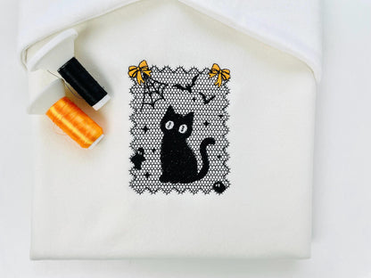 Halloween Kitty Cat Lace effect Black Kitten Spider Web Bats Ghost machine embroidery designs sizes 4 up to 6 inch girls scary spooky design - image 4