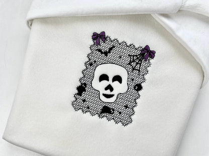 Halloween Skull Lace effect Bats Ghost Spider Web Bow machine embroidery designs sizes 4 up to 7 inch kids girls scary spooky design - image 5