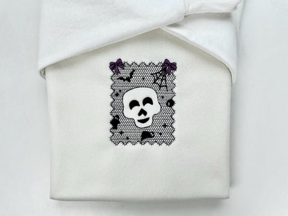 Halloween Skull Lace effect Bats Ghost Spider Web Bow machine embroidery designs sizes 4 up to 7 inch kids girls scary spooky design - image 3