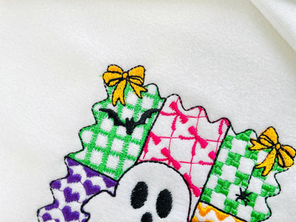 Halloween Ghost Girl patchwork patterned cute Ghost kids baby girls machine embroidery designs sizes 4 up to 8 inch scary spooky design - image 4