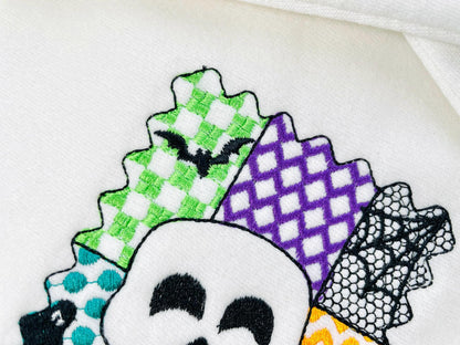 Halloween Skull patchwork patterned Skull Bat Ghost Spider Web machine embroidery designs sizes 4 up to 7 inch scary spooky design - image 4