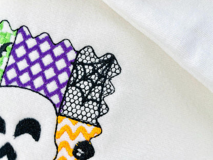 Halloween Skull patchwork patterned Skull Bat Ghost Spider Web machine embroidery designs sizes 4 up to 7 inch scary spooky design - image 3