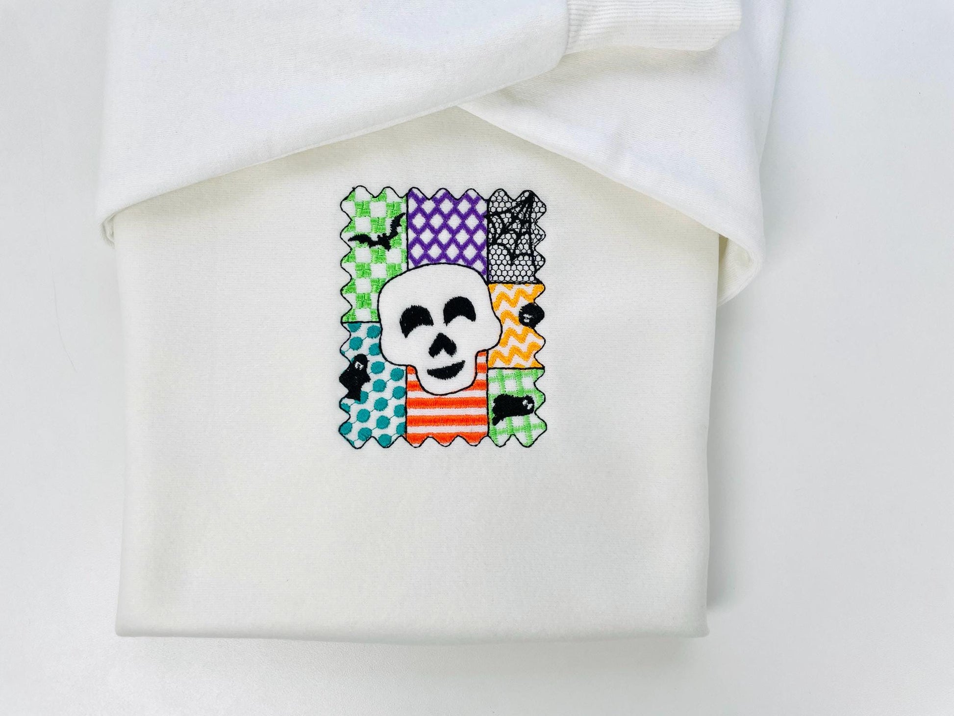 Halloween Skull patchwork patterned Skull Bat Ghost Spider Web machine embroidery designs sizes 4 up to 7 inch scary spooky design - image 7