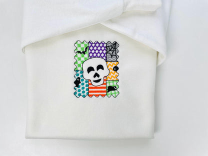 Halloween Skull patchwork patterned Skull Bat Ghost Spider Web machine embroidery designs sizes 4 up to 7 inch scary spooky design - image 7