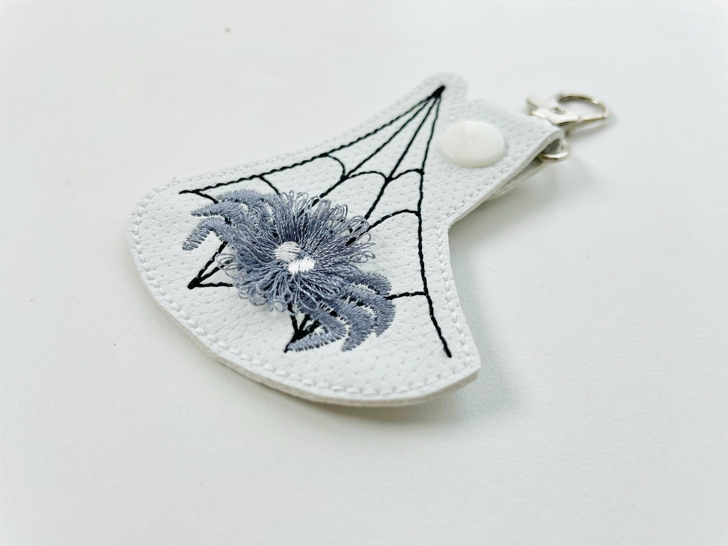 Mini Spider fringed fluffy little Spider Eyelet and Key Fob Snap Tab in the hoop Halloween machine embroidery designs ITH keychain hoop 4x4