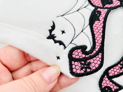 Halloween Spooky Lace Bow split side seam cutout Bow Applique and lace effect machine embroidery designs  girls t-shirt sweatshirt design - image 4
