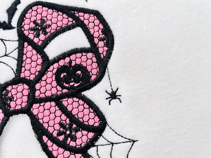 Halloween Spooky Lace Bow split side seam cutout Bow Applique and lace effect machine embroidery designs  girls t-shirt sweatshirt design - image 2