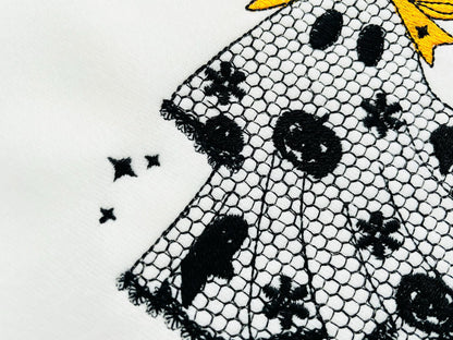 Cute Little Ghost with Bow lace effect dress Halloween machine embroidery designs for hoop 4x4 and 5x7 kids scary spooky design baby girls - image 5