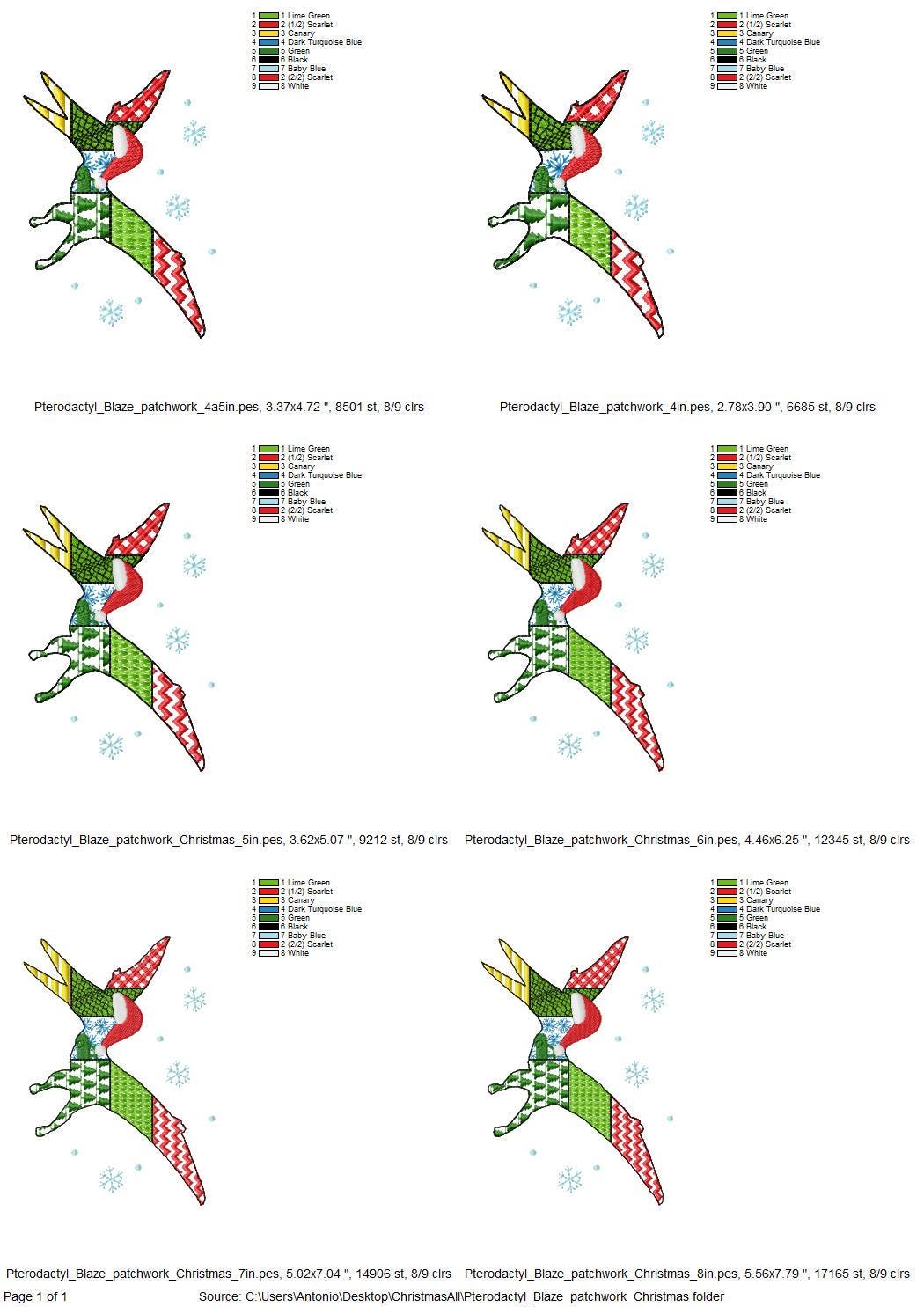Christmas Pterodactyl Blaze Patchwork patterned Jurassic Dinosaur silhouette outline kids boys machine embroidery design