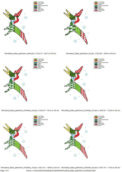 Christmas Pterodactyl Blaze Patchwork patterned Jurassic Dinosaur silhouette outline kids boys machine embroidery design