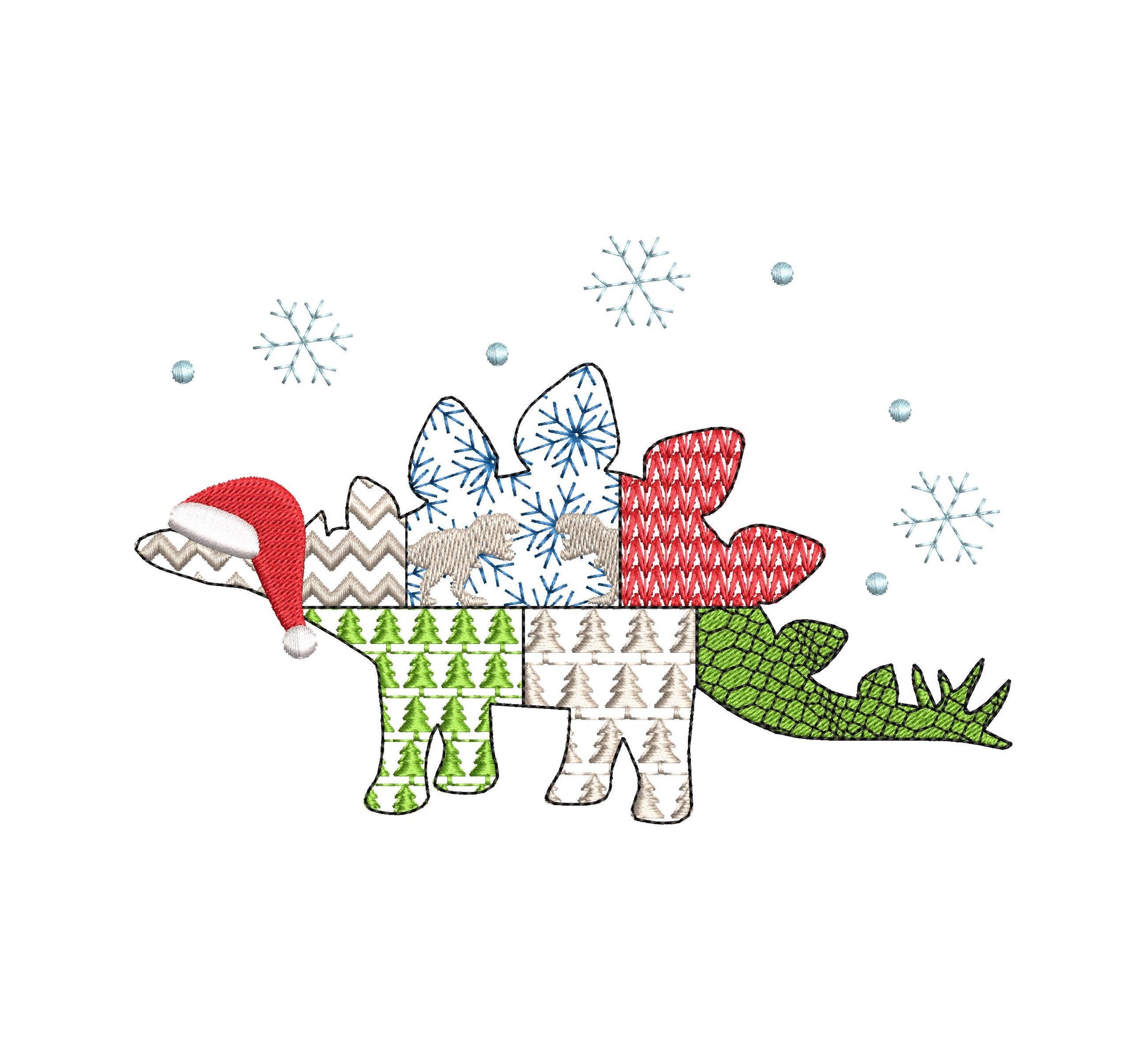 Christmas Stegosaurus Bobby Jurassic Dinosaur Patchwork patterned silhouette machine embroidery