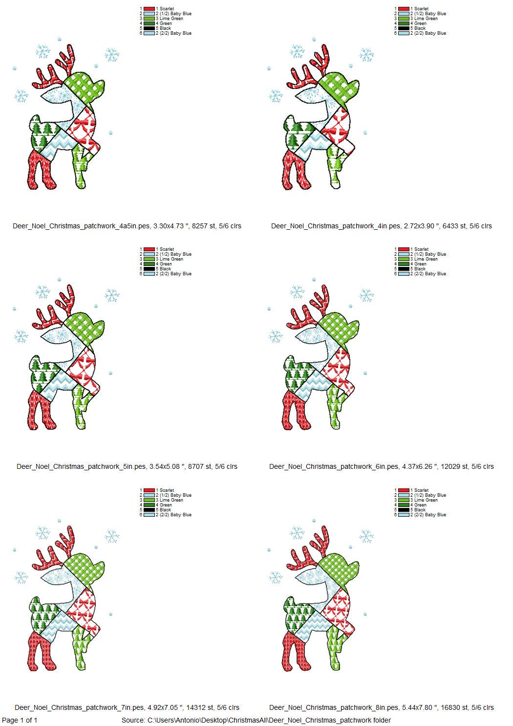 Patchwork Deer Noel Christmas theme cute Reindeer patterned silhouette outline kids baby machine embroidery designs