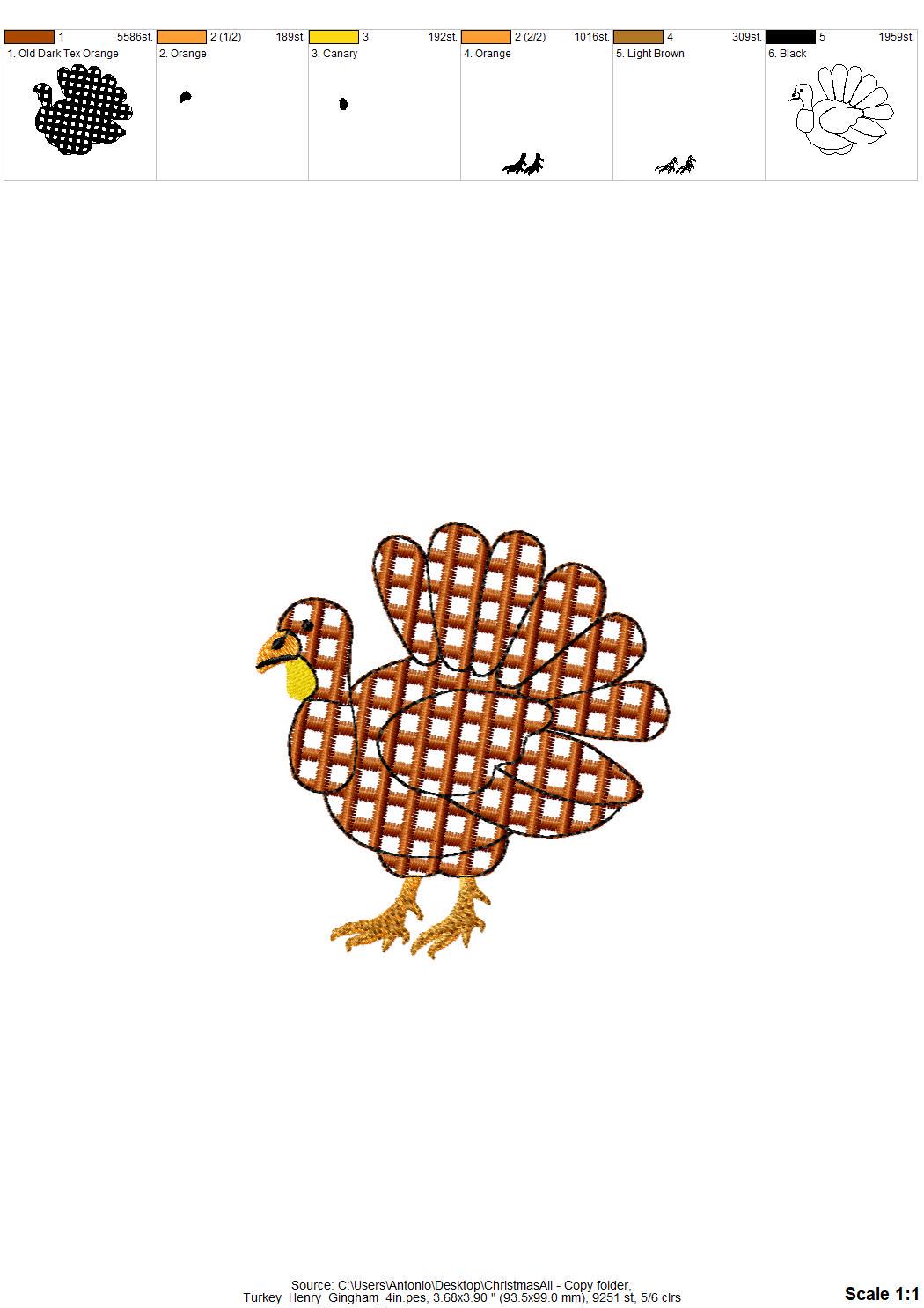 Gingham Plaid Turkey Henry buffalo checkered machine embroidery designs many sizes 4 up to 8 inch sweet home farm kitchen design