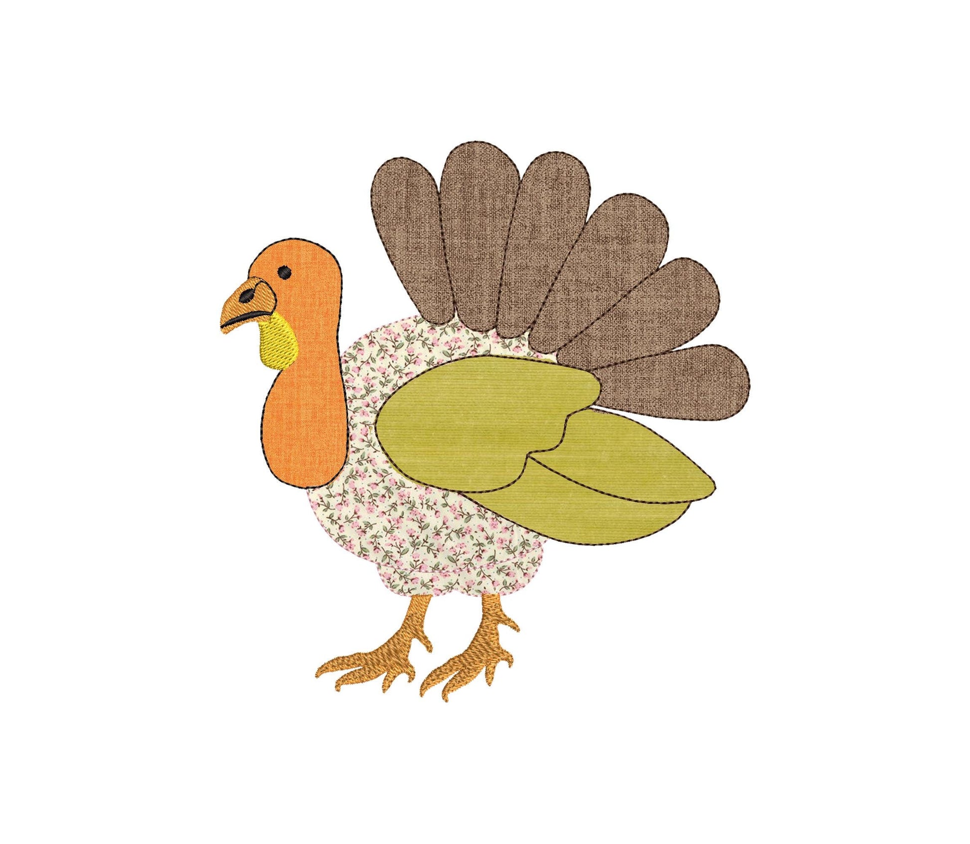 Turkey Lola raggedy edge Applique Fall Thanksgiving Turkey machine embroidery designs sizes 4 up to 8 inch sweet home farm kitchen design