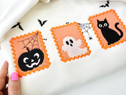 Halloween Cute Trio Portrait in Frame Pumpkin Jack Lantern Little Ghost and Black Cat Applique scary spooky machine embroidery designs - image 3