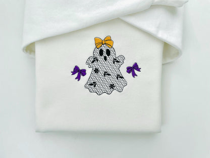 Cute Little Ghost with Bow lace effect dress Halloween machine embroidery designs for hoop 4x4 and 5x7 kids baby girls scary spooky design - image 7