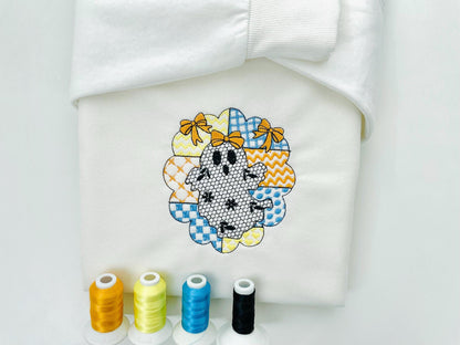 Halloween Ghost Baby patchwork patterned Ghost lace effect dress machine embroidery designs sizes 4 up to 6in kids girls scary spooky design - image 3