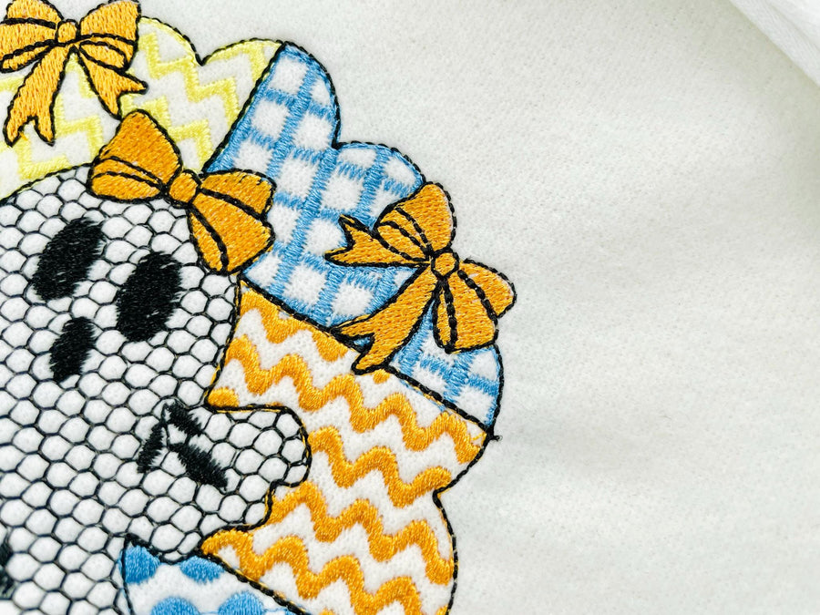 Halloween Ghost Baby patchwork patterned Ghost lace effect dress machine embroidery designs sizes 4 up to 6in kids girls scary spooky design - image 1