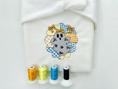 Halloween Ghost Baby patchwork patterned Ghost lace effect dress machine embroidery designs sizes 4 up to 6in kids girls scary spooky design - image 5