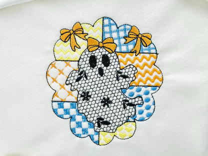 Halloween Ghost Baby patchwork patterned Ghost lace effect dress machine embroidery designs sizes 4 up to 6in kids girls scary spooky design - image 2