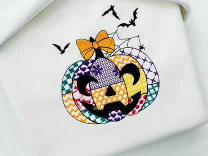 Patchwork Pumpkin Halloween Jack-o-Lantern awesome patterned Pumpkin outline machine embroidery designs sizes 4 up to 7 inch light stitch - image 1