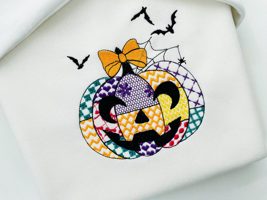 Patchwork Pumpkin Halloween Jack-o-Lantern awesome patterned Pumpkin outline machine embroidery designs sizes 4 up to 7 inch light stitch - image 1