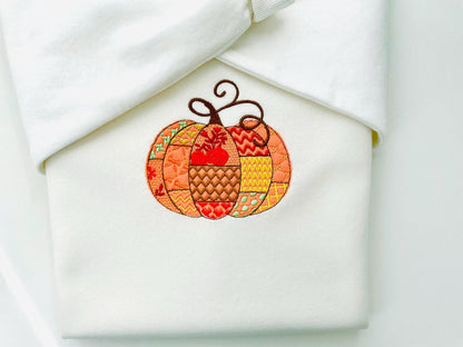 Awesome Patchwork Pumpkin fall design patterned Pumpkin outline machine embroidery designs sizes 4 up to 8 inch light stitch sweet home - image 3