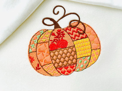 Awesome Patchwork Pumpkin fall design patterned Pumpkin outline machine embroidery designs sizes 4 up to 8 inch light stitch sweet home - image 1