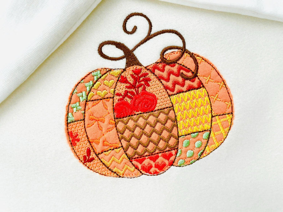 Awesome Patchwork Pumpkin fall design patterned Pumpkin outline machine embroidery designs sizes 4 up to 8 inch light stitch sweet home - image 1