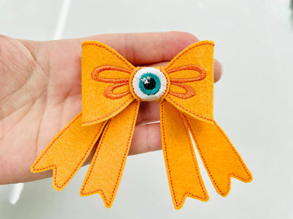 Halloween spooky Monster Eye Bow 3D dimensional machine embroidery designs felt feltie design simply in the hoop ITH project kids hairpin - image 1