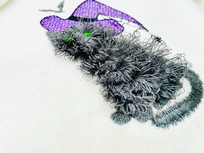 Halloween spooky Cat kitten kitty Witch Hat Fringed Fluffy Cat Fringe machine embroidery designs fuzzy fur kids design sizes 4 up to 6 inch - image 2
