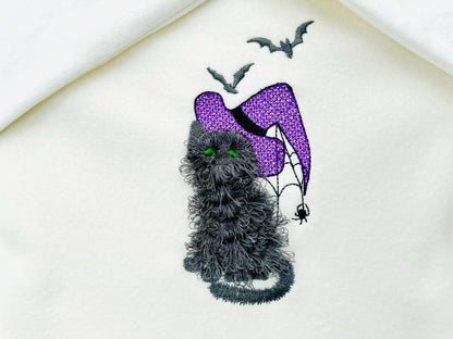 Halloween spooky Cat kitten kitty Witch Hat Fringed Fluffy Cat Fringe machine embroidery designs fuzzy fur kids design sizes 4 up to 6 inch - image 3