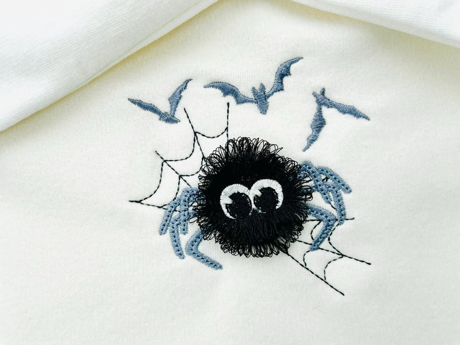 Cute little fringed fluffy Spider fur chenille Halloween machine embroidery designs spooky scary Spider fun fall baby kids sizes 3 to 4 inch - image 1