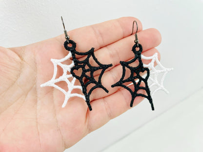 Spiderweb charm earrings FSL freestanding lace machine embroidery designs kids girls Halloween cobweb earrings size 2 in simply in the hoop - image 1