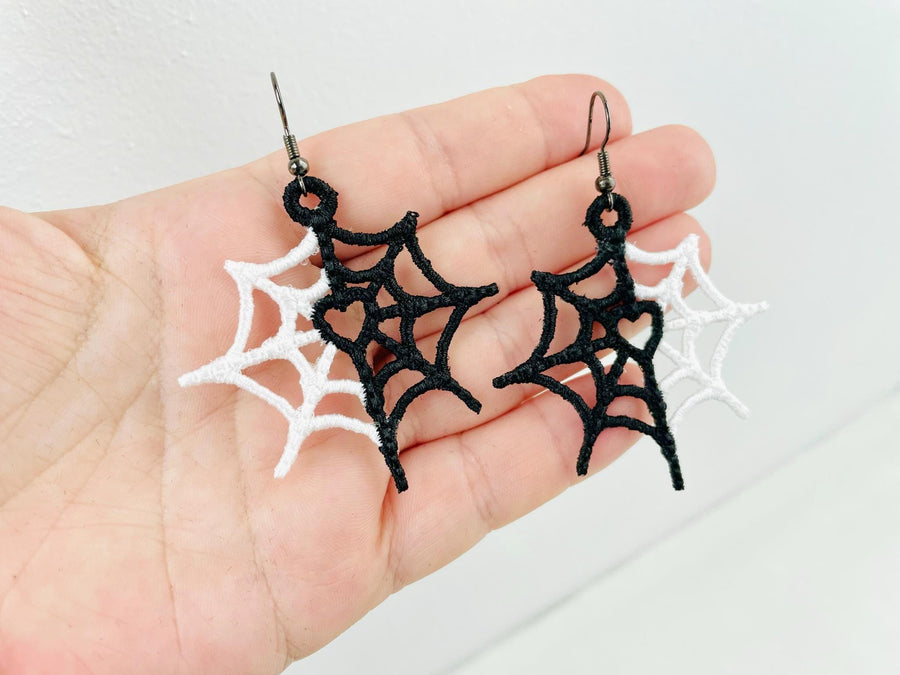 Spiderweb charm earrings FSL freestanding lace machine embroidery designs kids girls Halloween cobweb earrings size 2 in simply in the hoop - image 1